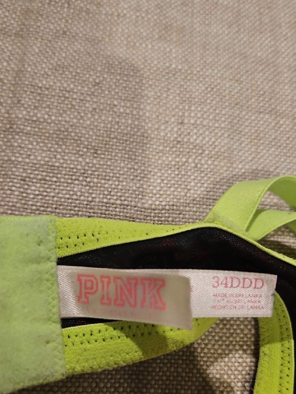 Chevron Pattern Padded Bra 34DDD With Lime Straps- PINK by Victoria Secrets - Picture 2 of 4